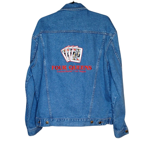 Vintage Mens Large Denim Jacket Four Queens Casino Hotel Las Vegas Blue Denim - Picture 11 of 11